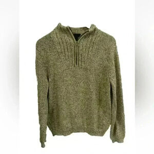 Express cotton cashmere blend ladies green 1/4 zip tight knit sweater Medium